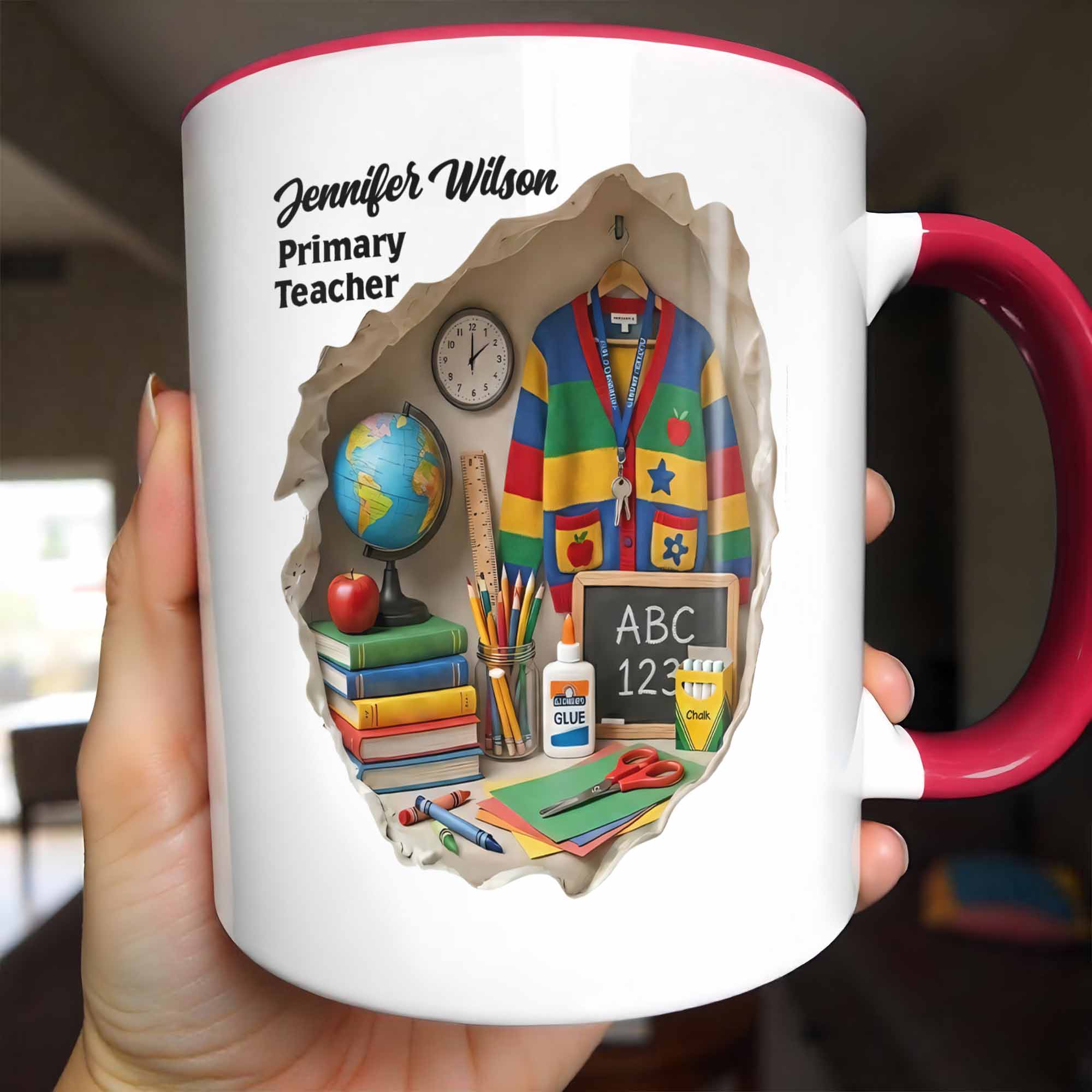 Personalized Globe And School Supplies Accent Mug Gifts For My Favorite Teacher - Image 2