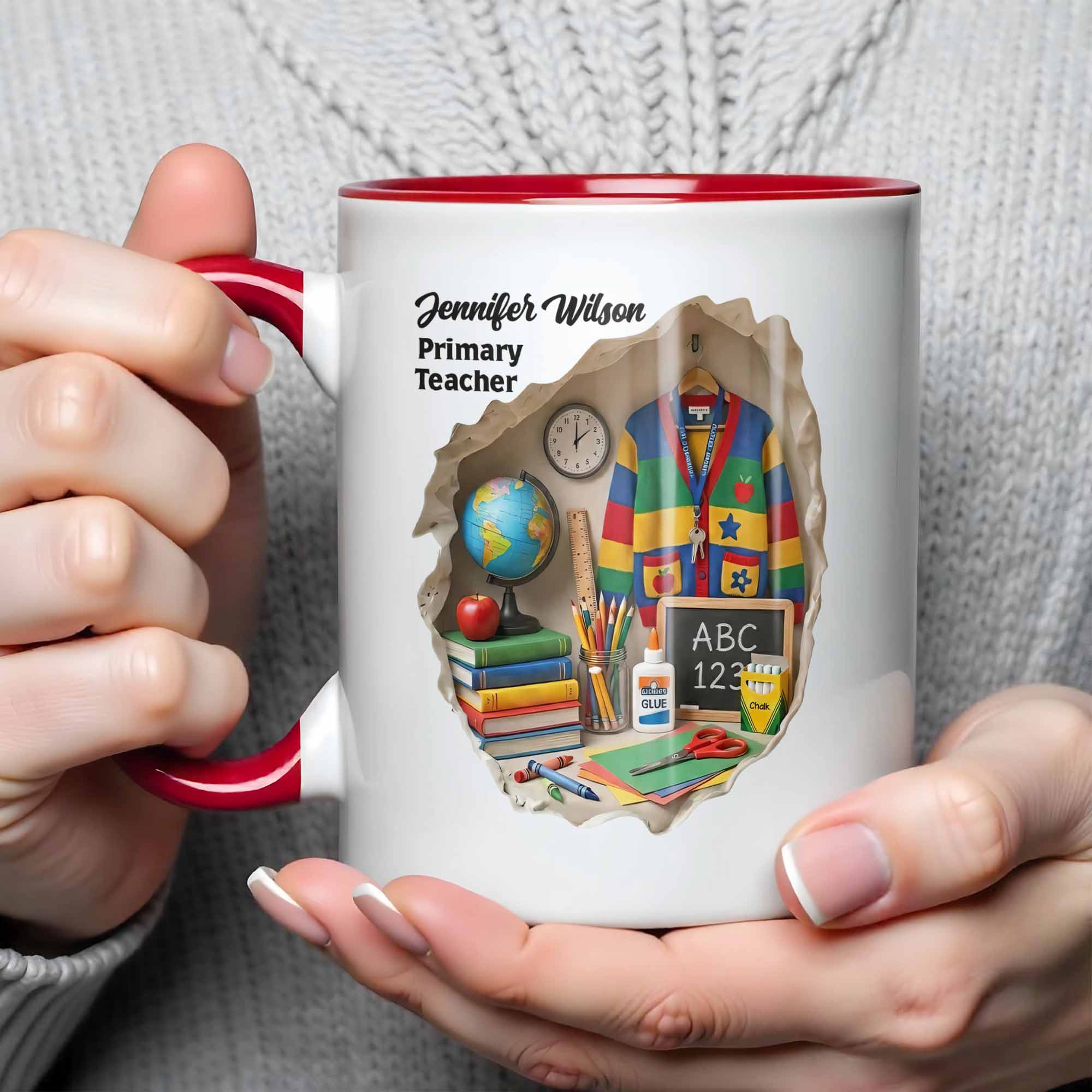 Personalized Globe And School Supplies Accent Mug Gifts For My Favorite Teacher - Image 4