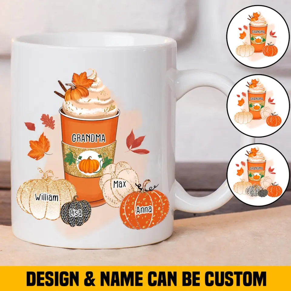 Personalized Grandma Aunt Mom Fall Seasom Latte Coffee Pumkin Gift White Mug Printed 202349