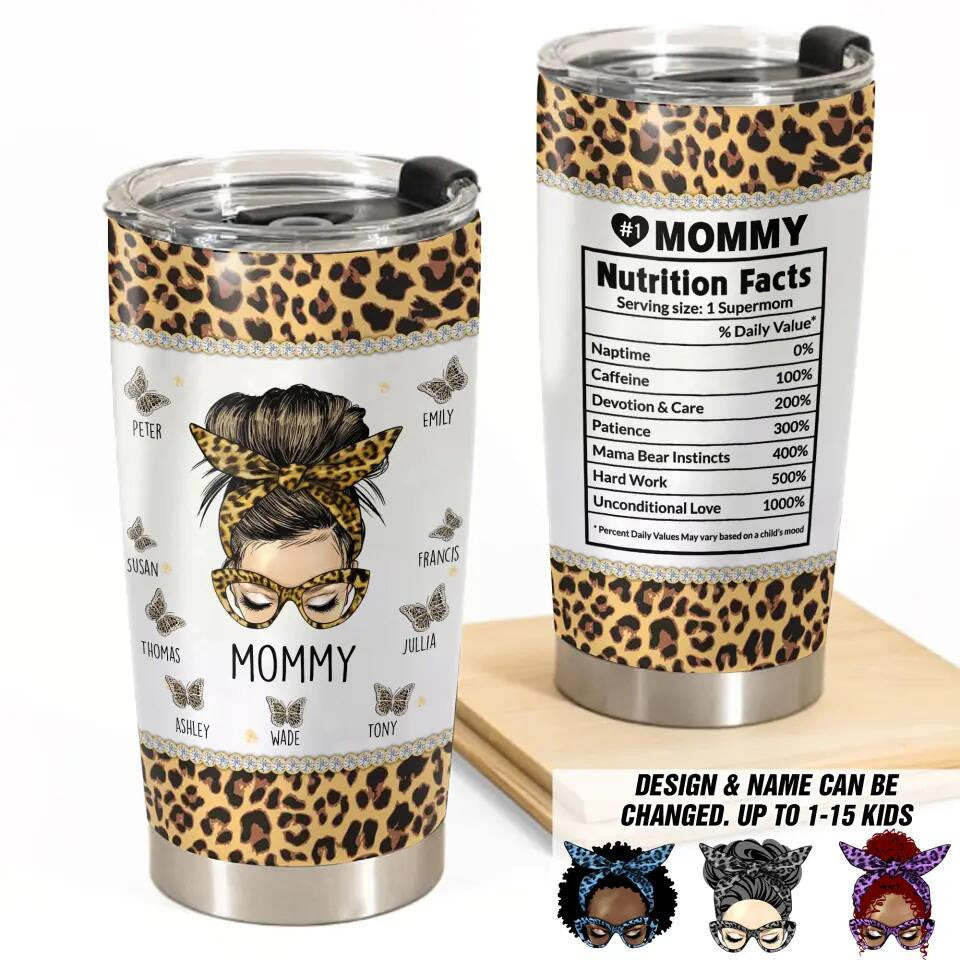 Personalized Grandma Aunt Mom Nana Nutrition Facts Kid Name Butterly Tumbler Best Gift For Daughter'S First Mother'S Day - Image 2