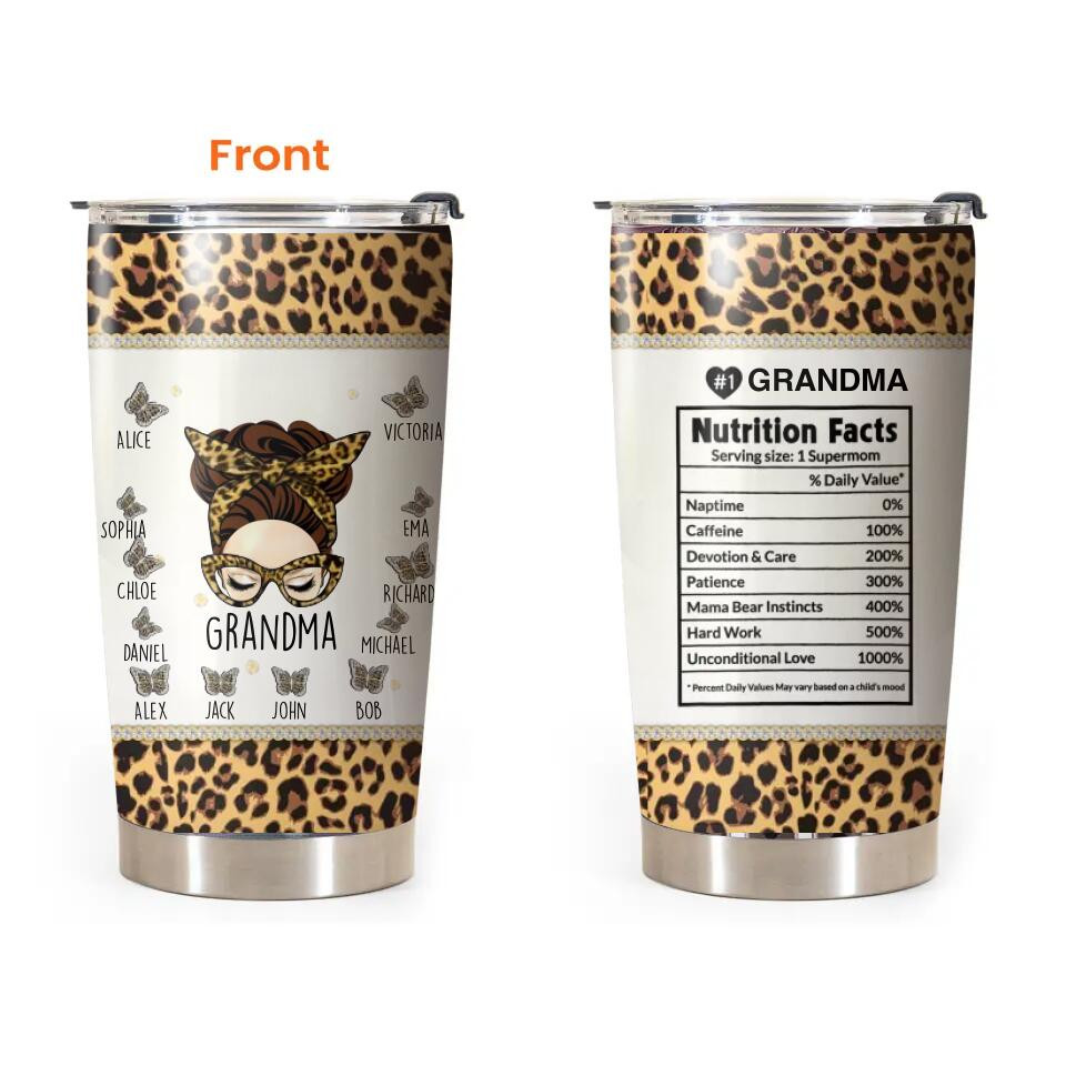 Personalized Grandma Aunt Mom Nana Nutrition Facts Kid Name Butterly Tumbler Printed QTDT1003 - Image 2