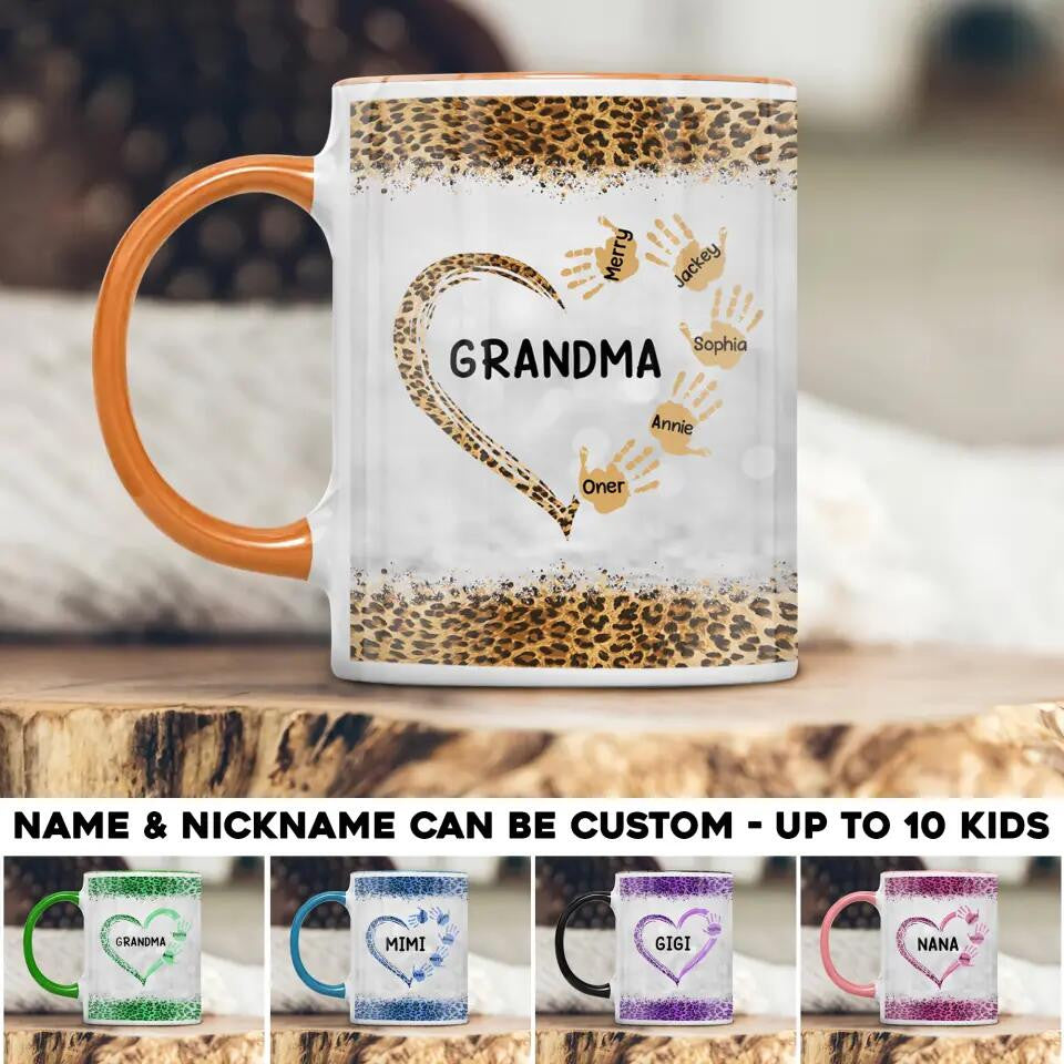 Personalized Grandma Aunt Mommy Kid Name Heart Hand Accent Mug Unique Mother's Day Gifts