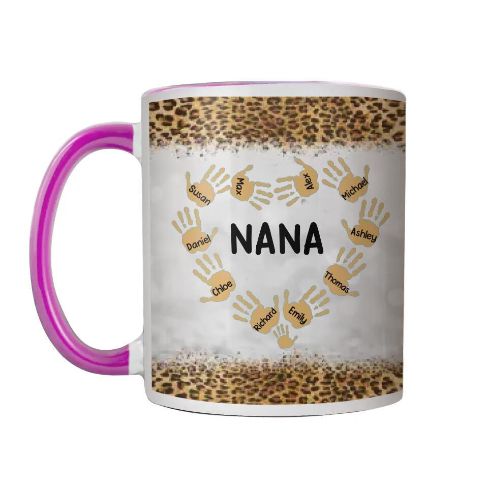 Personalized Grandma Aunt Mommy Kid Name Heart Hand Printed Accent Mug PNHQ1303 - Image 3