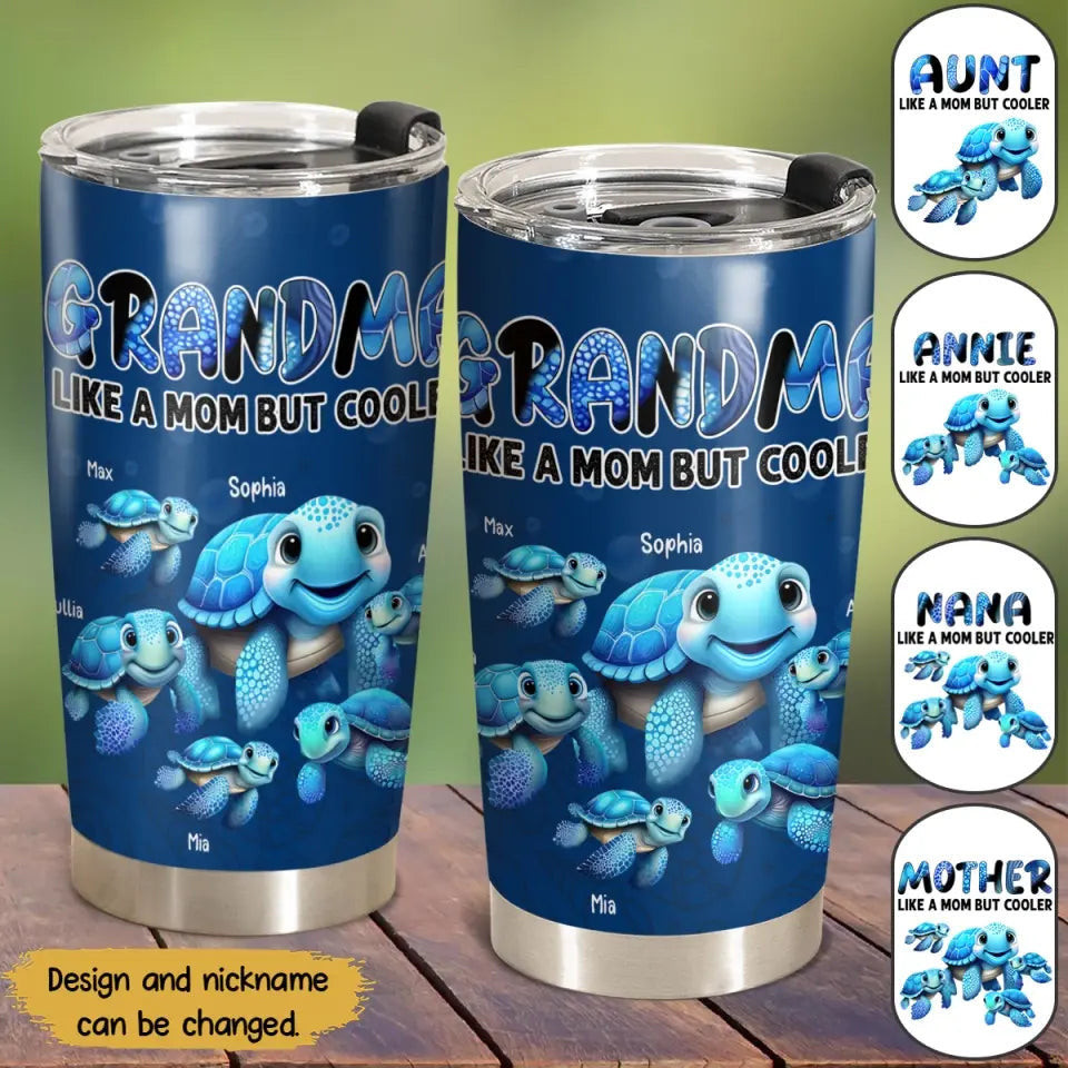 Personalized Grandma Like A Mom But Cooler Turtles With Kid Names Tumbler Mothers Day Gift For My Daughter - Image 2