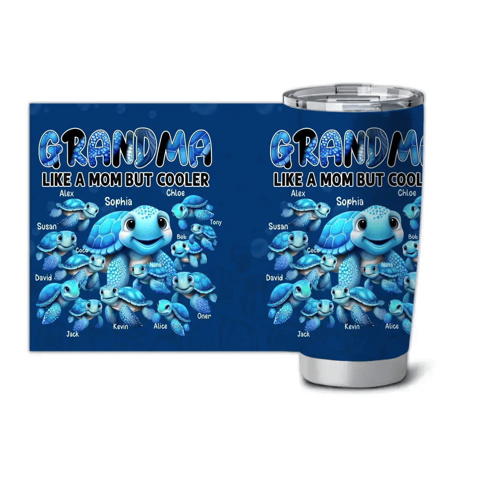 Personalized Grandma Like A Mom But Cooler Turtles with Kid Names Tumbler Printed HTHHN1107 - Image 3