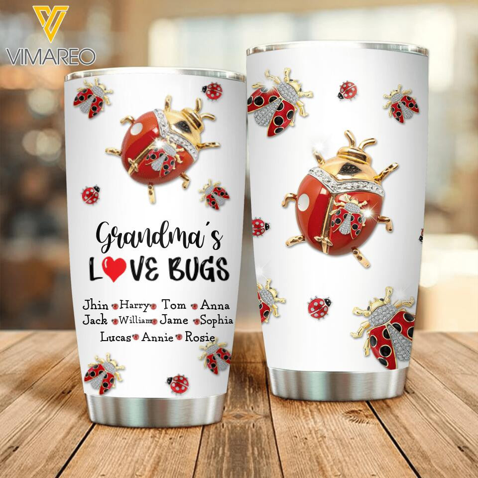 Personalized Grandma Loves Bugs Kid Name Tumbler Mothers Day Gift For Friends