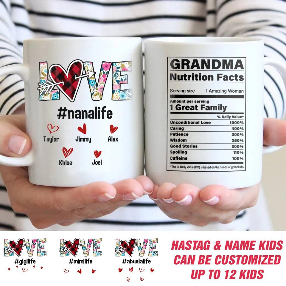 Personalized Grandma Nutrition Facts Love And Kid Name Mug Mother's Day Gifts For For Mom From Daughter