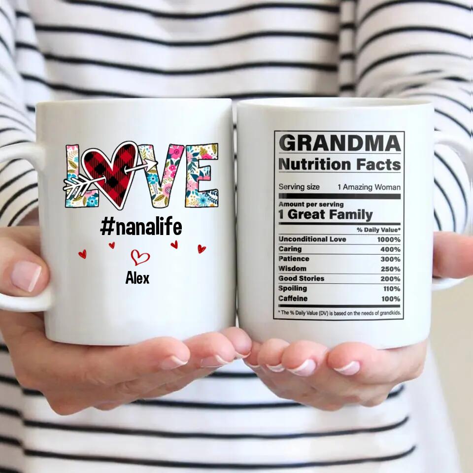 Personalized Grandma Nutrition Facts Love And Kid Name Mug Mother's Day Gifts For For Mom From Daughter - Image 2