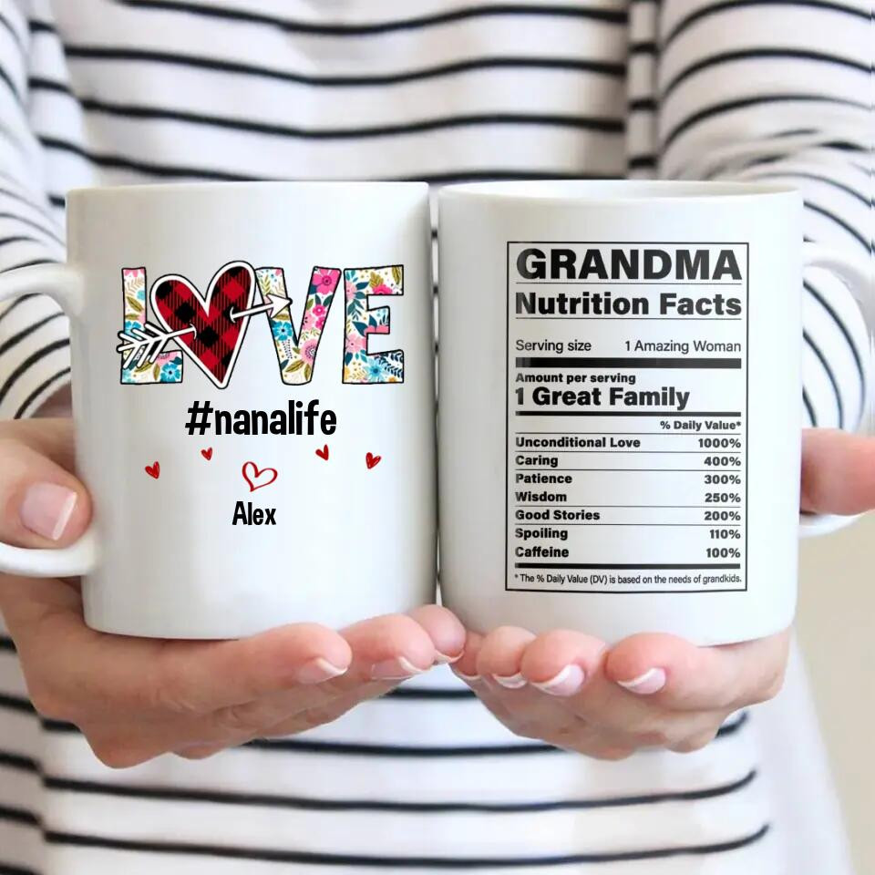 Personalized Grandma Nutrition Facts Love & Kid Name Mug Printed QTDT0712 - Image 2