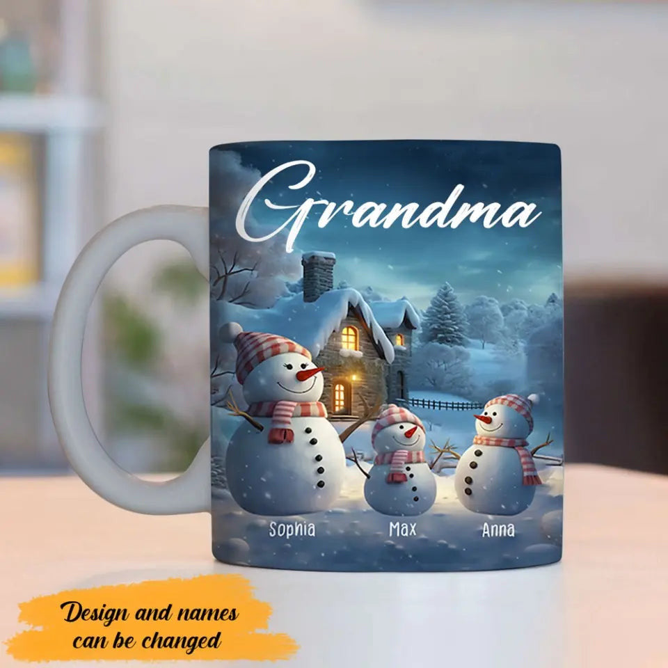 Personalized Grandma Snowman And Kid Names White Mug Best Mothers Day Gifts