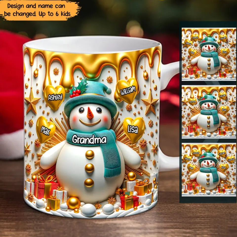 Personalized Grandma Snowman Hearts And Kid Names White Mug Mothers Day Present Ideas