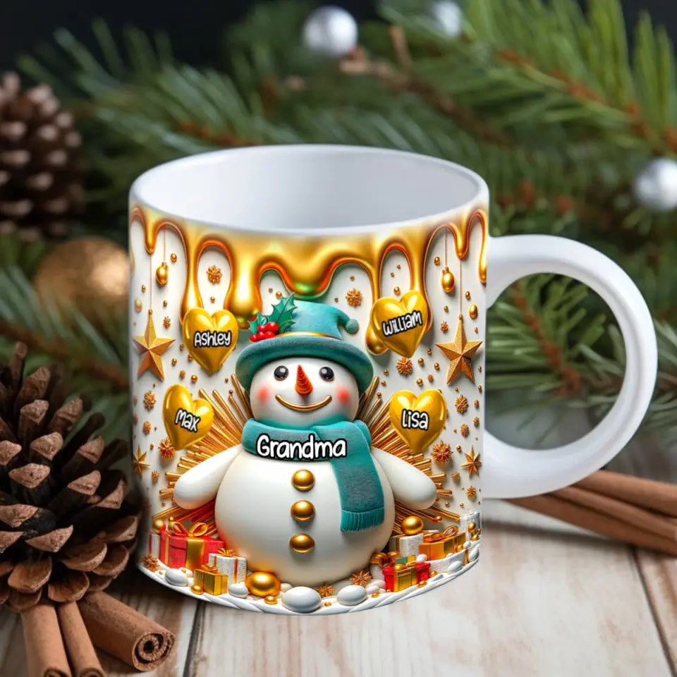 Personalized Grandma Snowman Hearts And Kid Names White Mug Mothers Day Present Ideas - Image 4