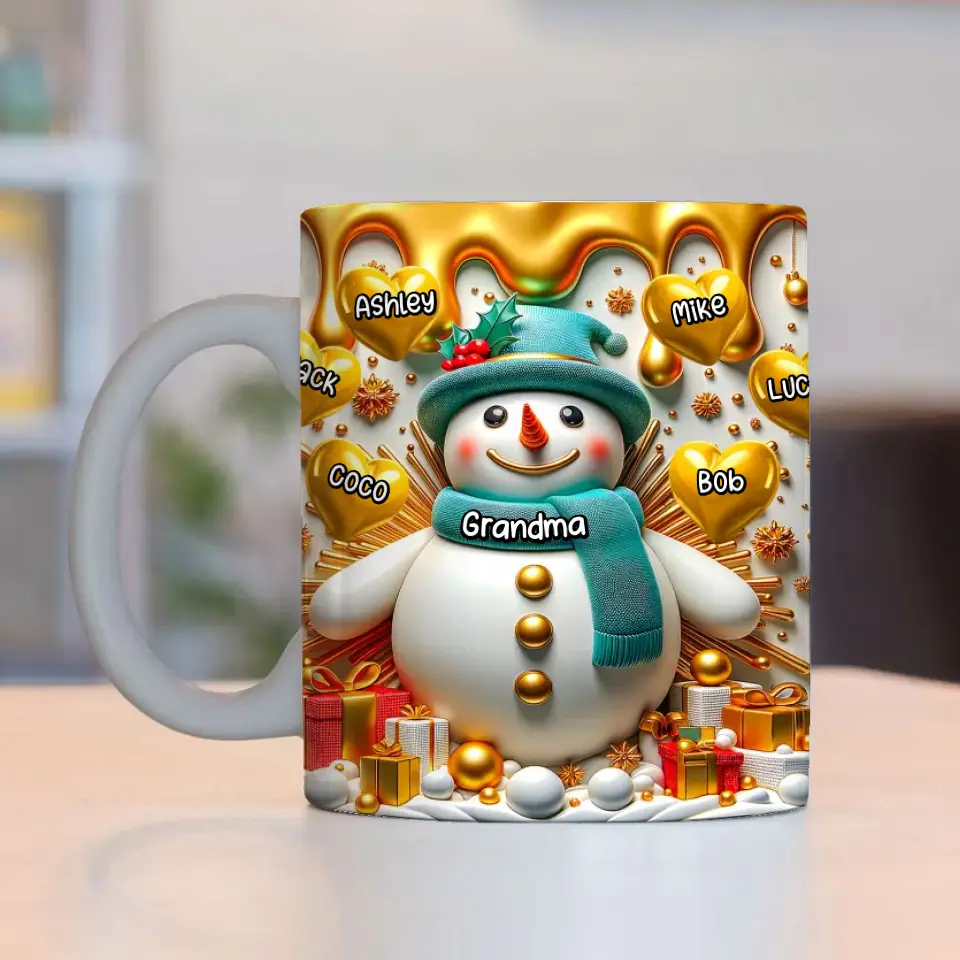 Personalized Grandma Snowman Hearts And Kid Names White Mug Mothers Day Present Ideas - Image 3
