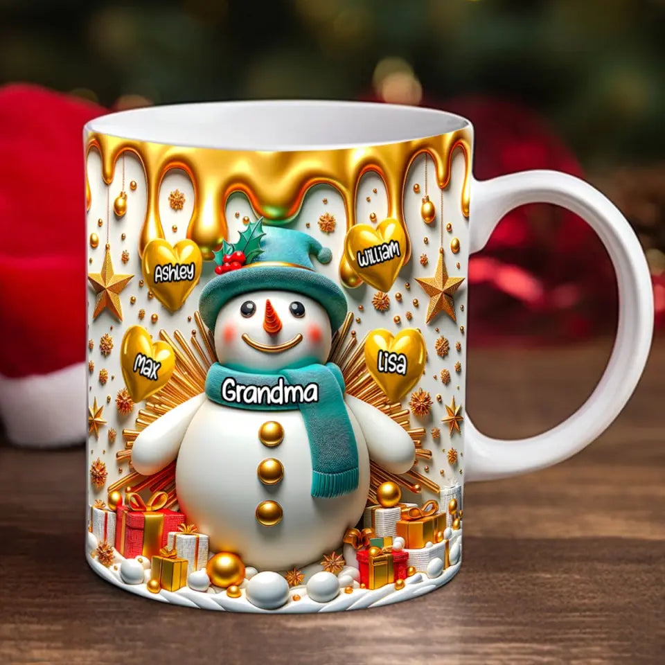 Personalized Grandma Snowman Hearts And Kid Names White Mug Mothers Day Present Ideas - Image 2