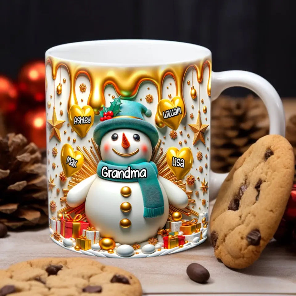 Personalized Grandma Snowman Hearts & Kid Names White Mug Printed VQ231292 - Image 5
