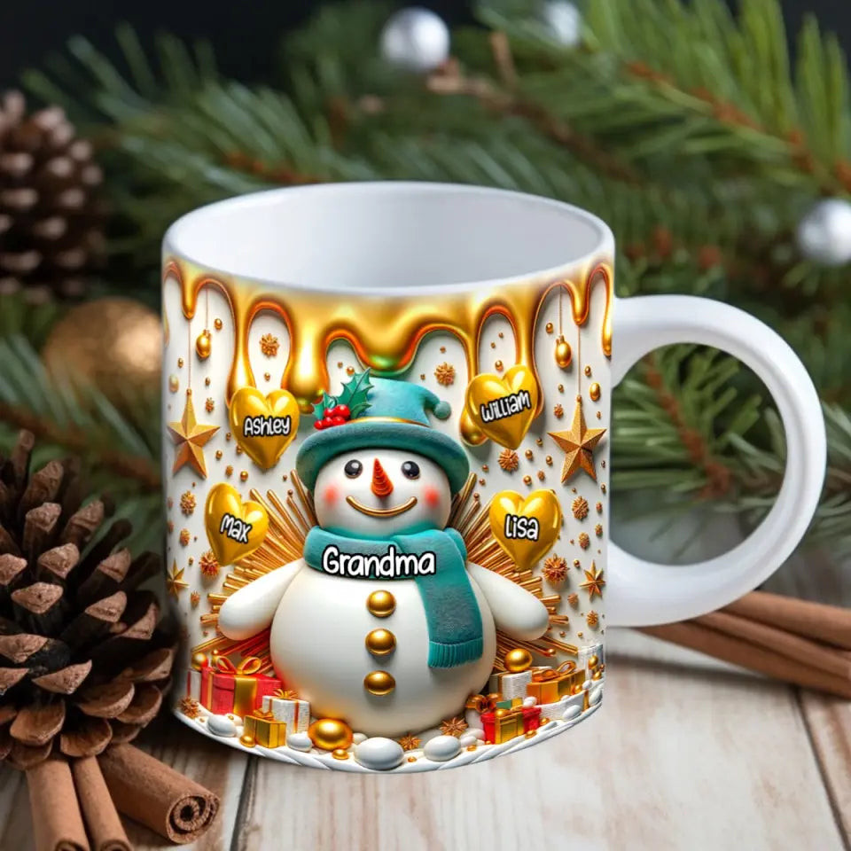 Personalized Grandma Snowman Hearts & Kid Names White Mug Printed VQ231292 - Image 4
