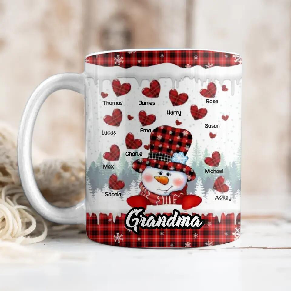 Personalized Grandma Snowman Kid Name Heart Caro Printed Accent Mug 22NOV-DT17 - Image 2