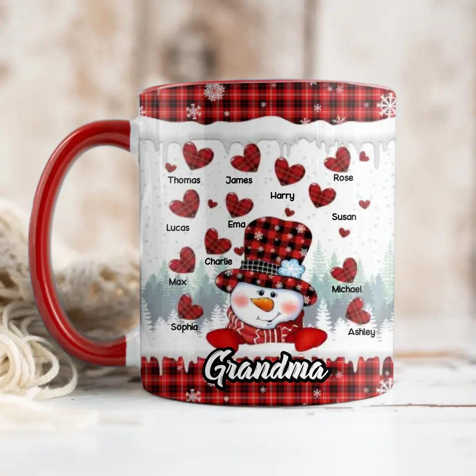Personalized Grandma Snowman Kid Name Heart Caro Printed Accent Mug 22NOV-DT17 - Image 3