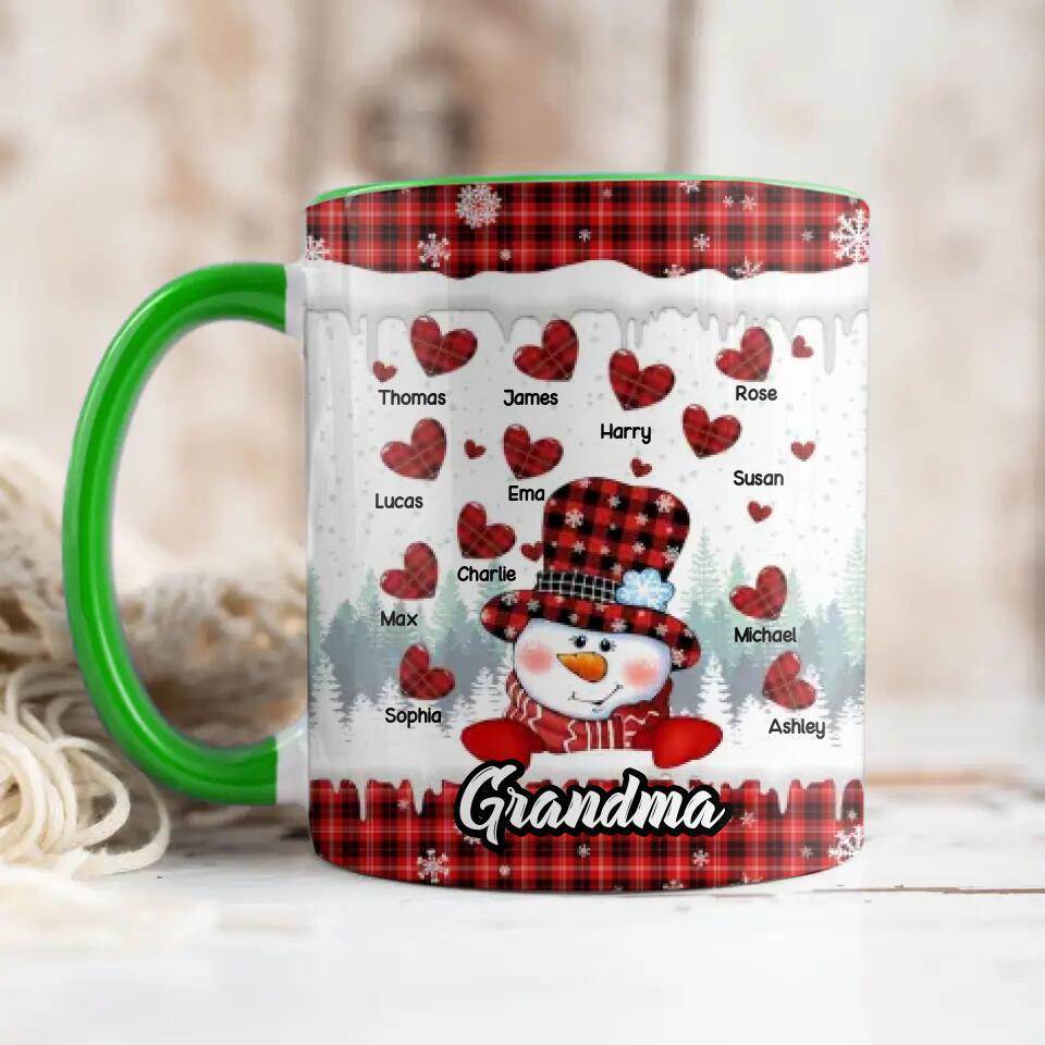 Personalized Grandma Snowman Kid Name Heart Caro Printed Accent Mug 22NOV-DT17 - Image 6
