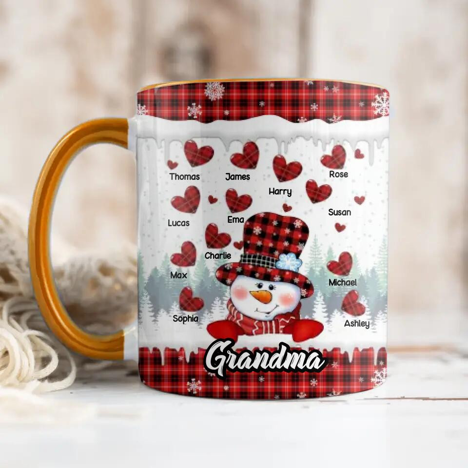 Personalized Grandma Snowman Kid Name Heart Caro Printed Accent Mug 22NOV-DT17 - Image 4