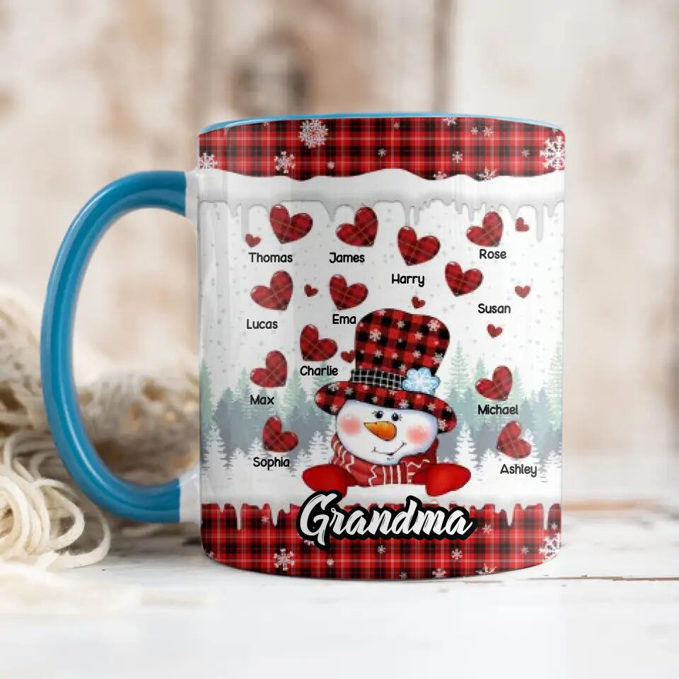 Personalized Grandma Snowman Kid Name Heart Caro Printed Accent Mug 22NOV-DT17 - Image 7