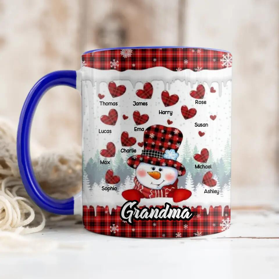 Personalized Grandma Snowman Kid Name Heart Caro Printed Accent Mug 22NOV-DT17 - Image 5