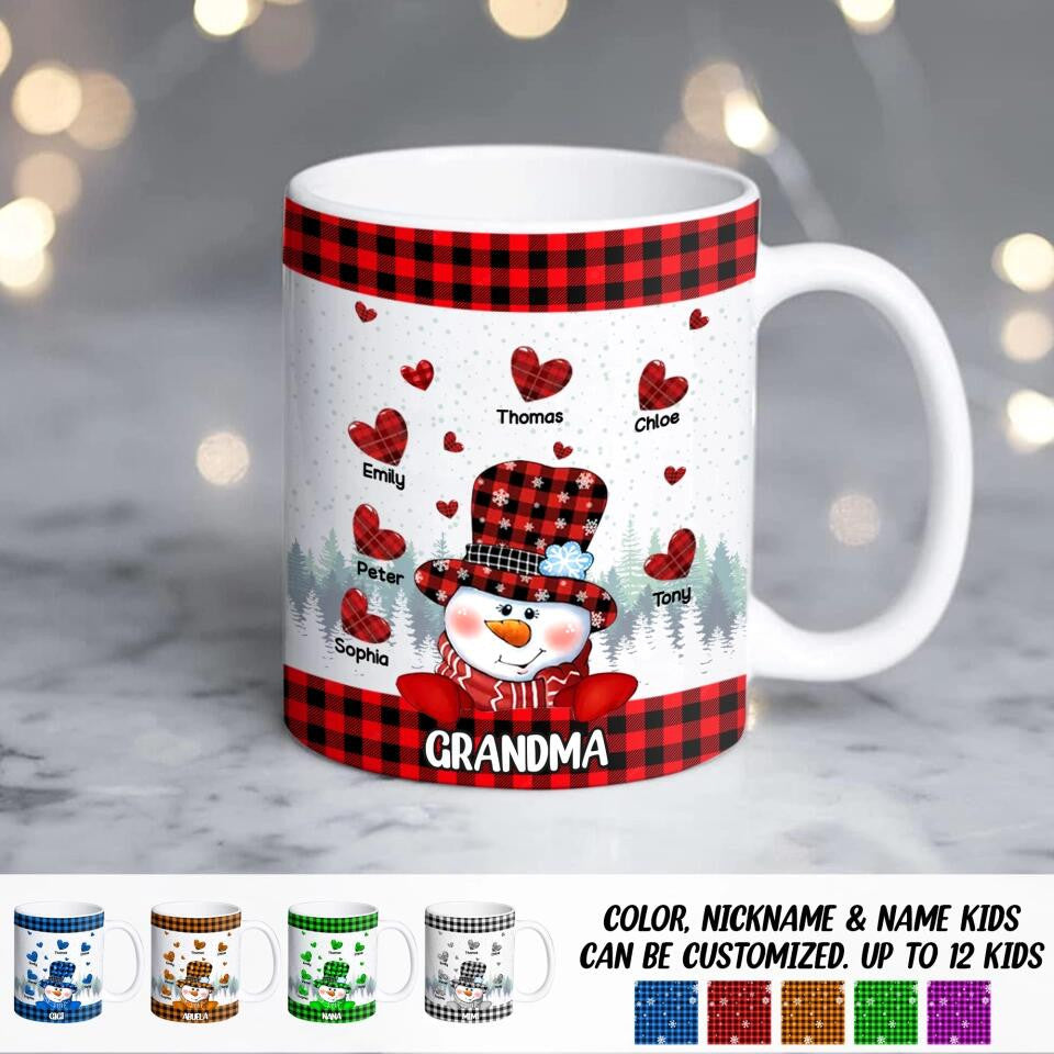 Personalized Grandma Snowman Kid Name Heart Caromug Great Mother's Day Gifts For Mom