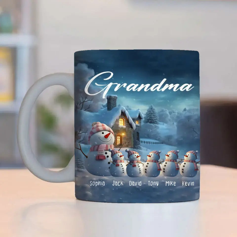 Personalized Grandma Snowman & Kid Names White Mug Printed MTHN231296 - Image 2
