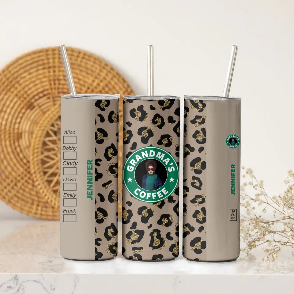 Personalized Grandma's Coffee & Kid Names Skinny Tumbler Printed HTHDNL2607 - Image 2