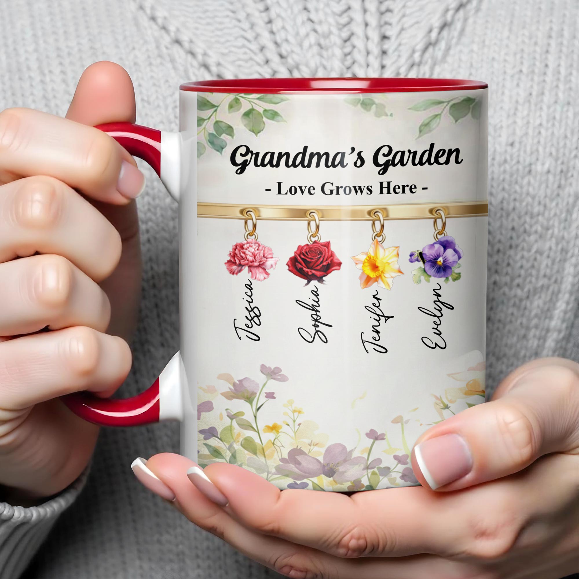 Personalized Grandma's Garden Love Grows Here Flowers Accent Mug Gifts For Grandma - Image 5