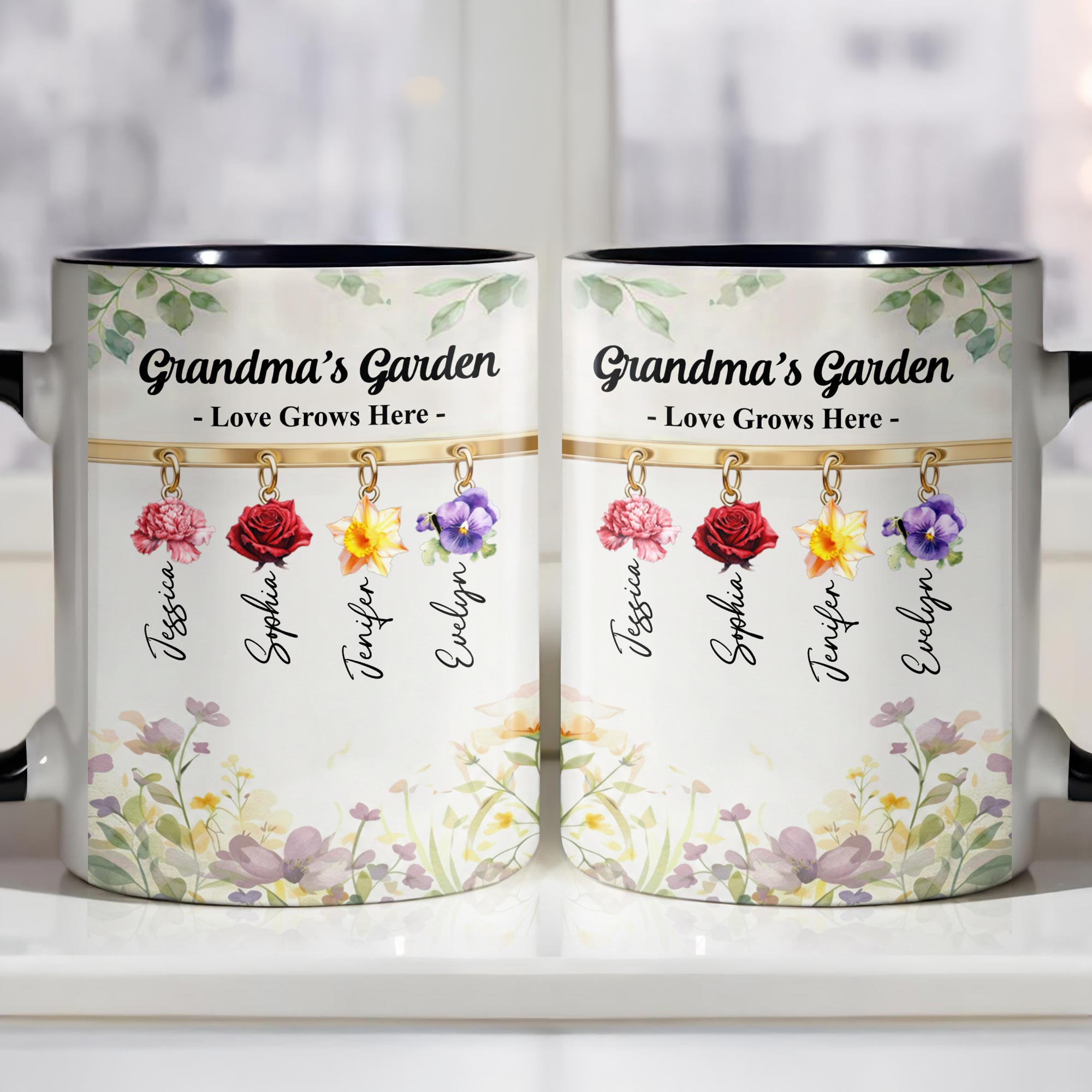 Personalized Grandma's Garden Love Grows Here Flowers Accent Mug Gifts For Grandma