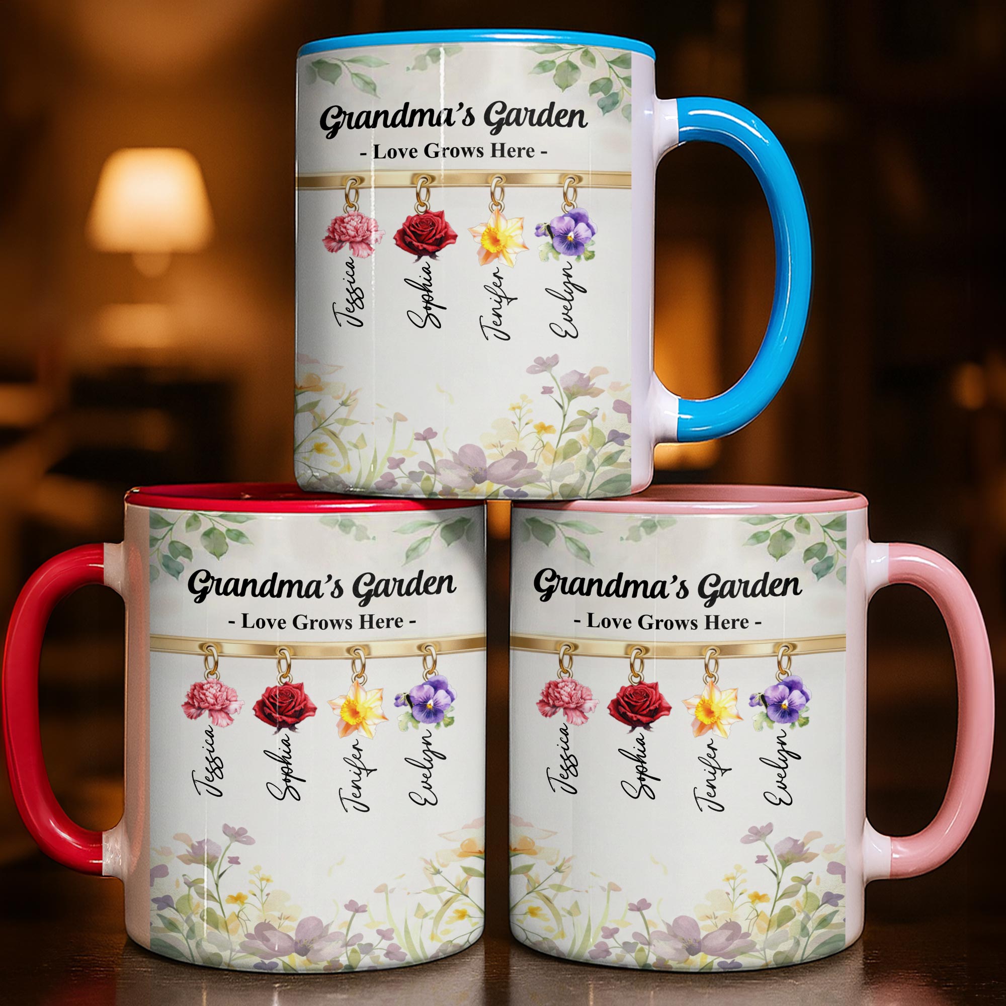 Personalized Grandma's Garden Love Grows Here Flowers Accent Mug Gifts For Grandma - Image 3