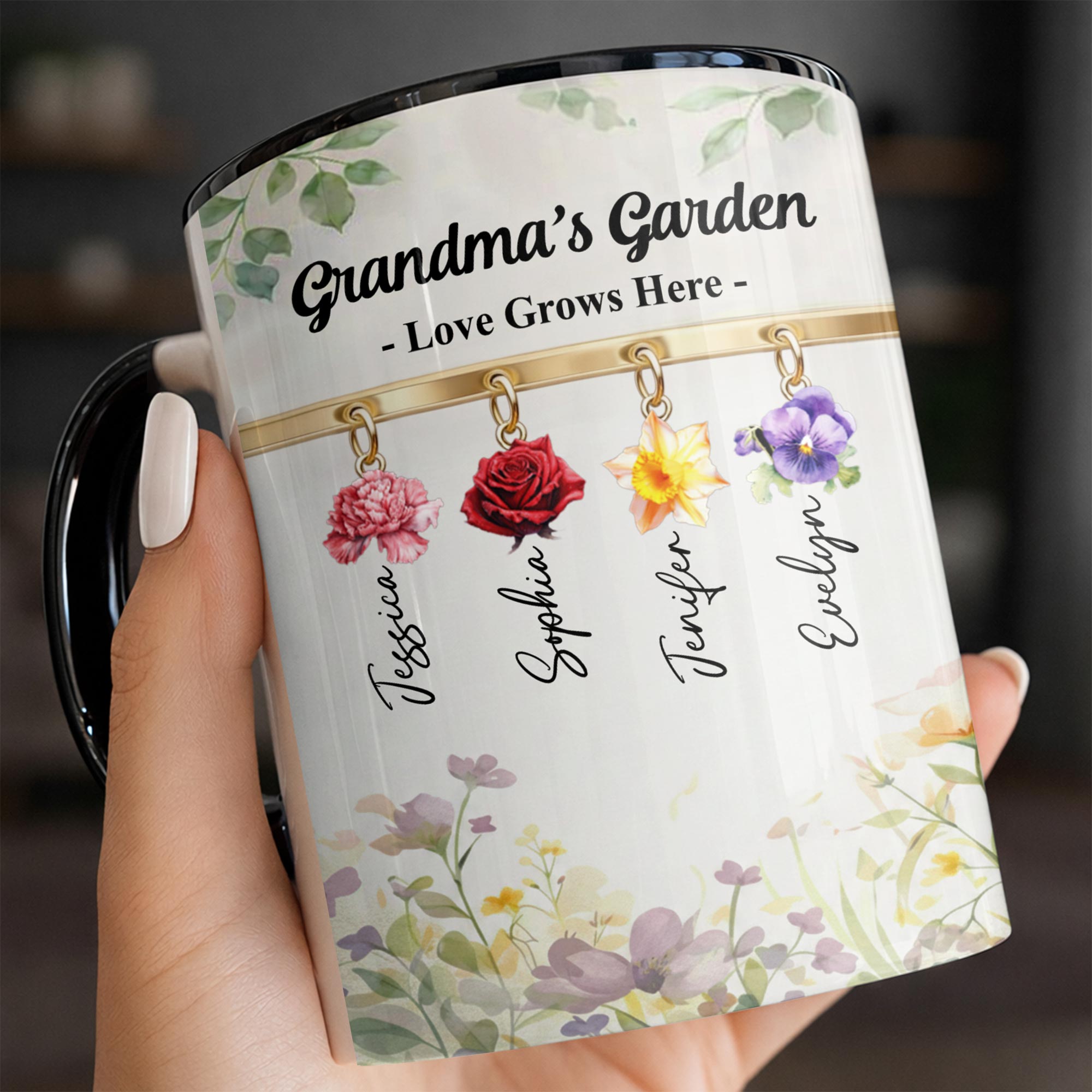 Personalized Grandma's Garden Love Grows Here Flowers Accent Mug Gifts For Grandma - Image 2