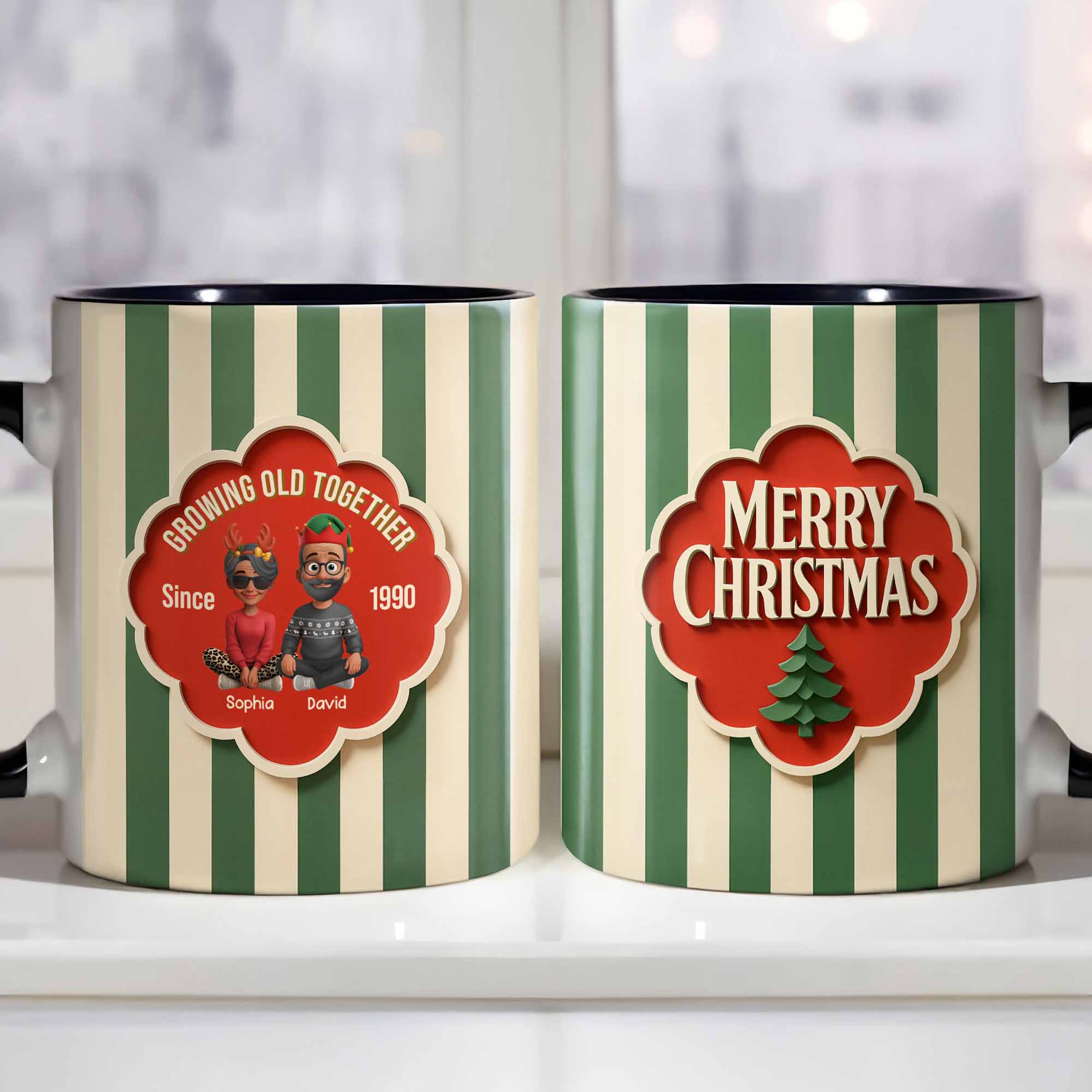 Personalized Growing Old Together Accent Mug Merry Christmas Coffee Cup Gifts For Couples