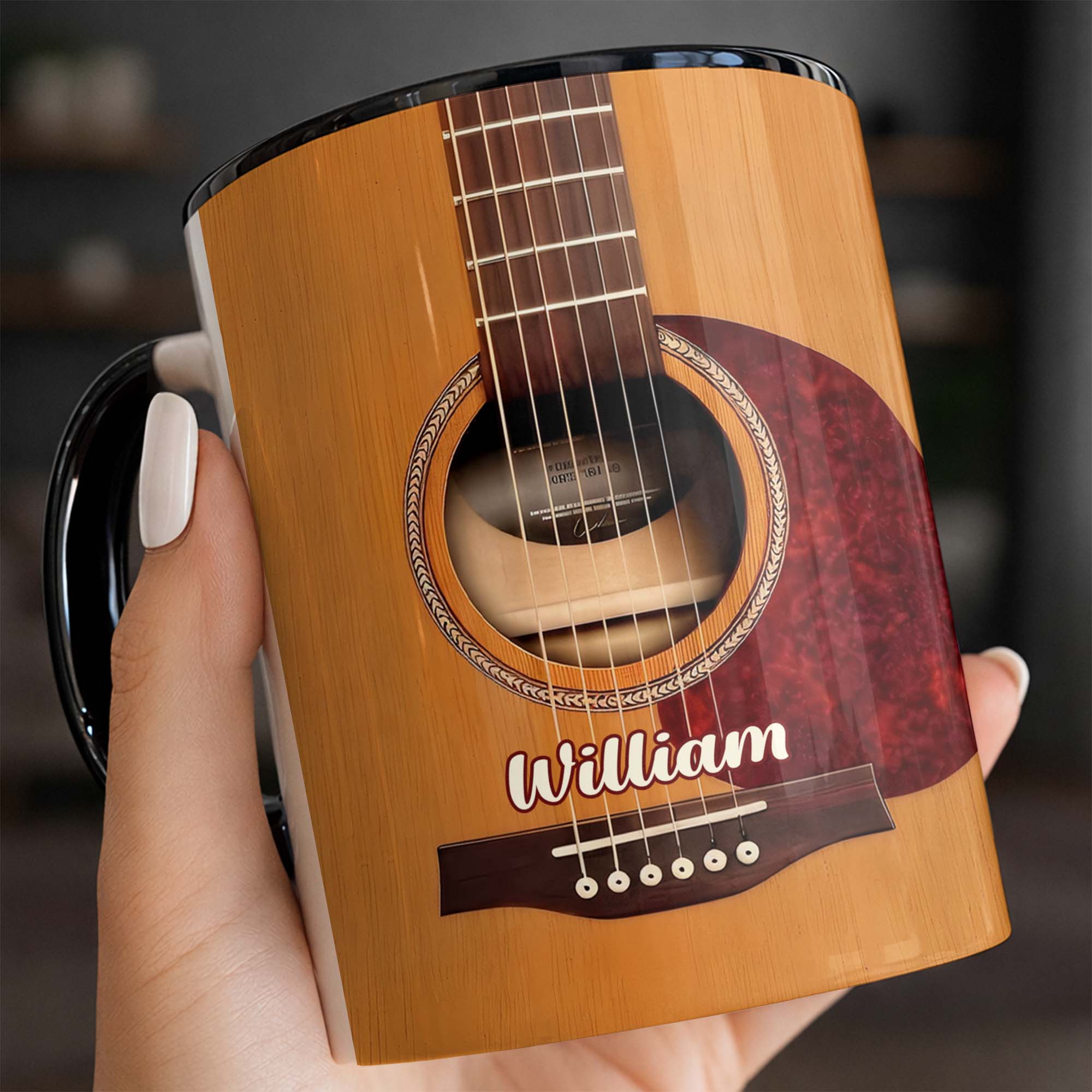 Personalized Guitarist Nutrition Facts Accent Mug Acoustic Guitar Coffee Cup Gift For Musicians - Image 5