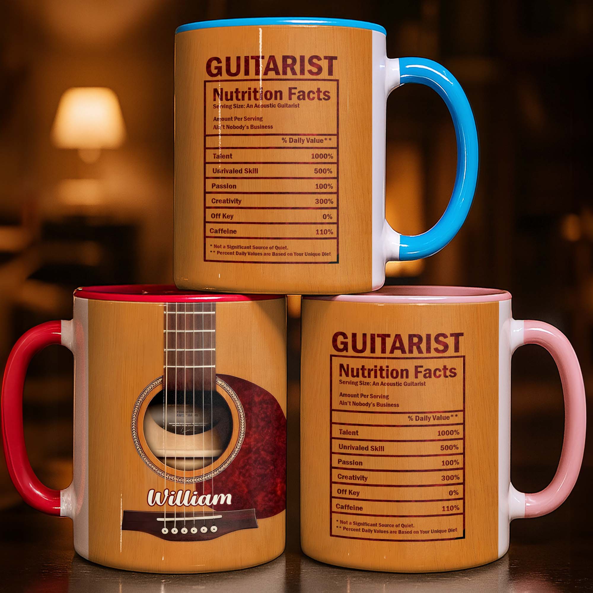 Personalized Guitarist Nutrition Facts Accent Mug Acoustic Guitar Coffee Cup Gift For Musicians - Image 2
