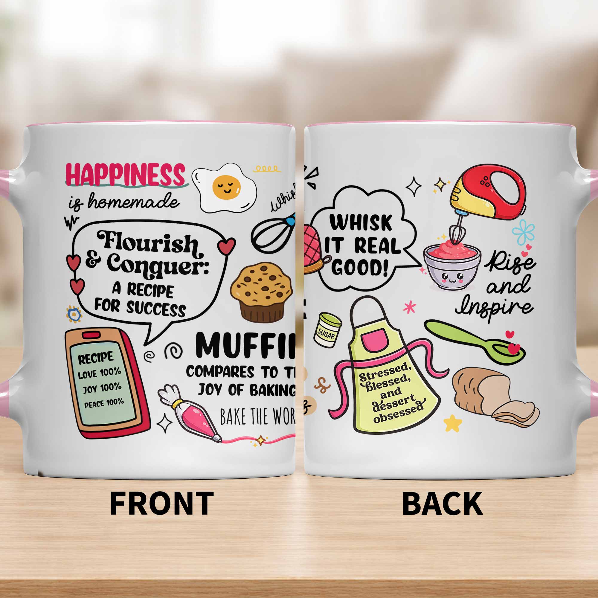 Personalized Happiness Is Homemade Flourish And Conquer Muffin And Recipe Book Accent Mug Gifts - Image 6