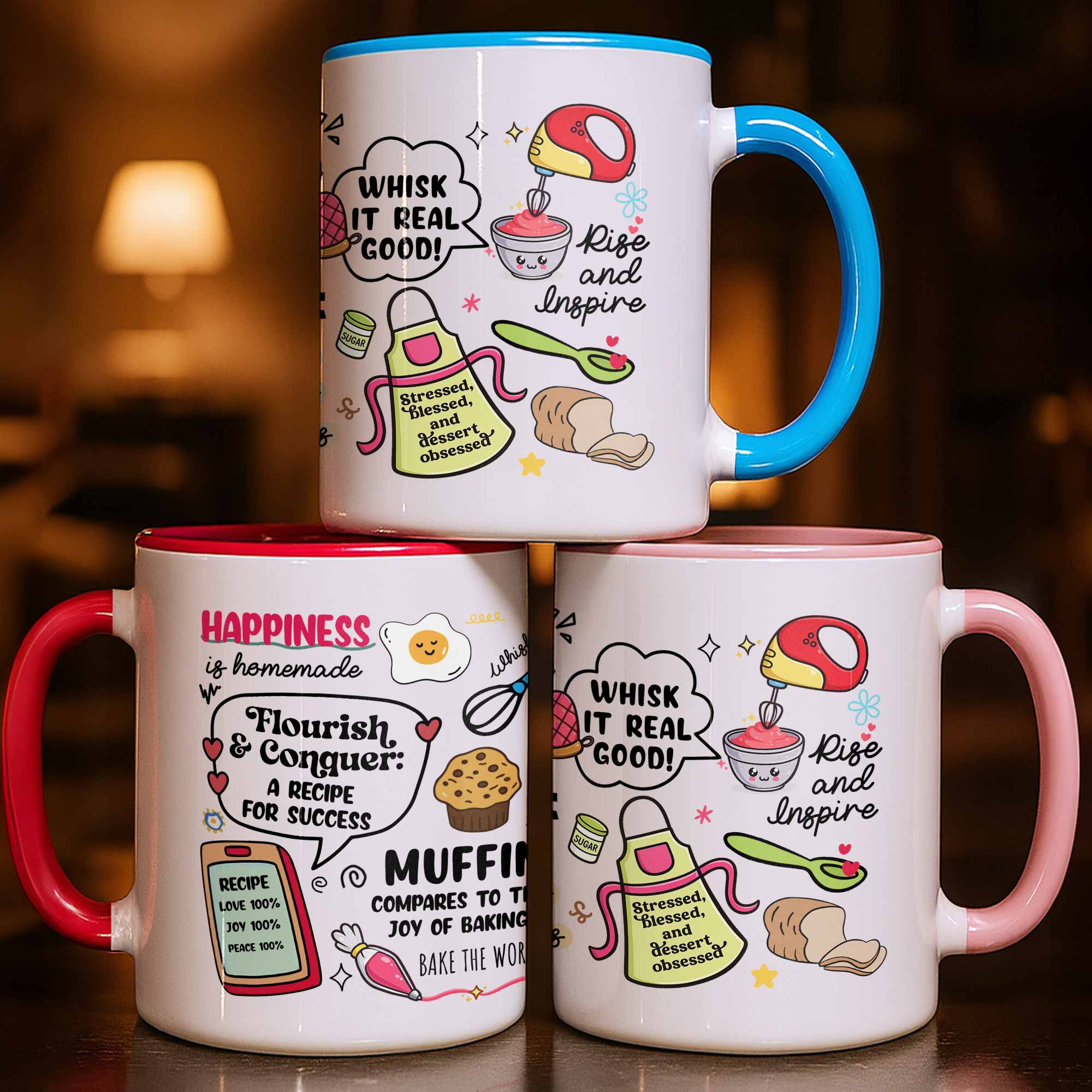 Personalized Happiness Is Homemade Flourish And Conquer Muffin And Recipe Book Accent Mug Gifts - Image 3