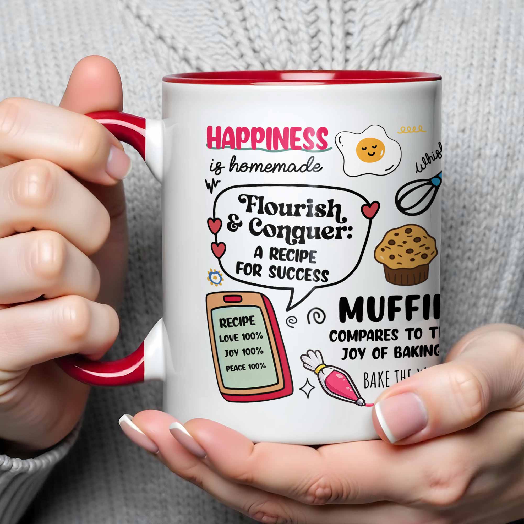 Personalized Happiness Is Homemade Flourish And Conquer Muffin And Recipe Book Accent Mug Gifts - Image 4