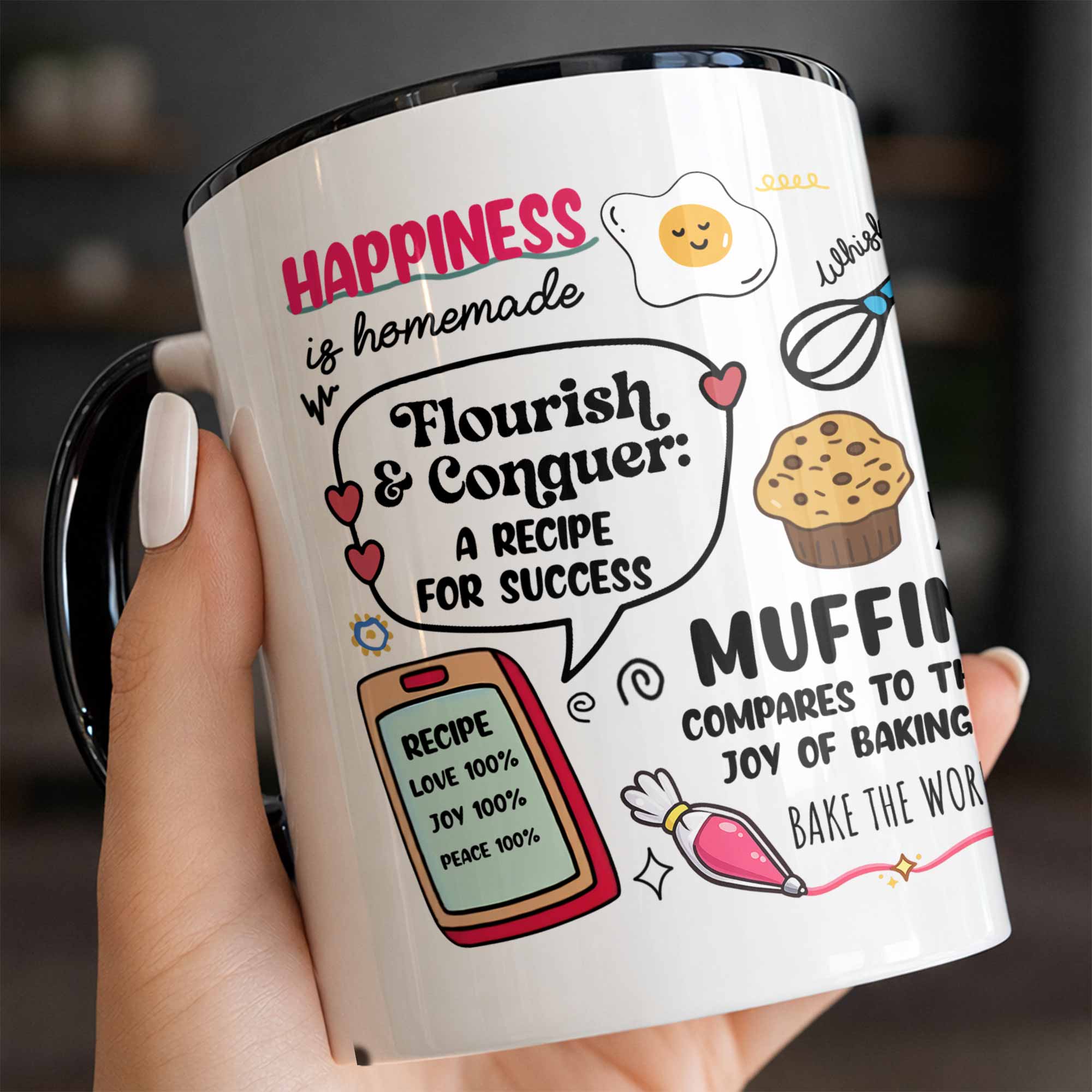 Personalized Happiness Is Homemade Flourish And Conquer Muffin And Recipe Book Accent Mug Gifts - Image 5