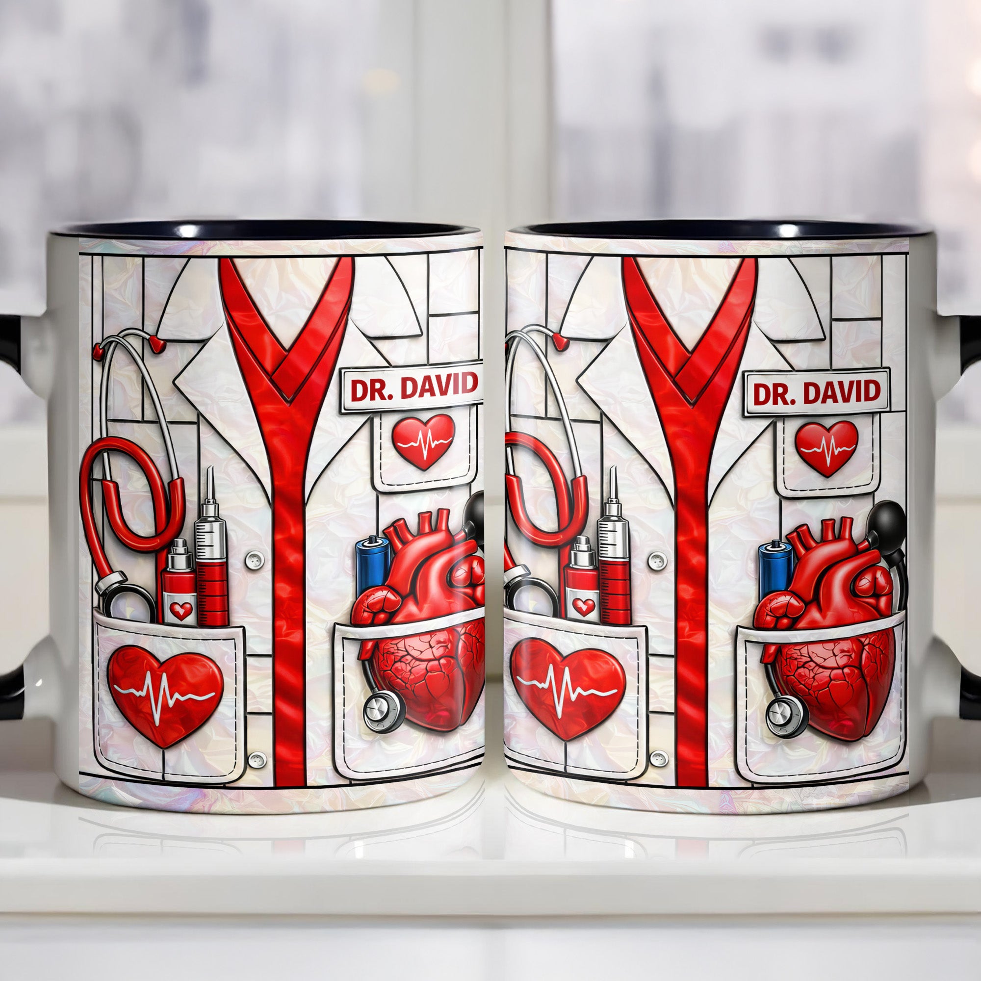 Personalized Healthcare With Iconic Medical Symbols Accent Mug Present For Doctor