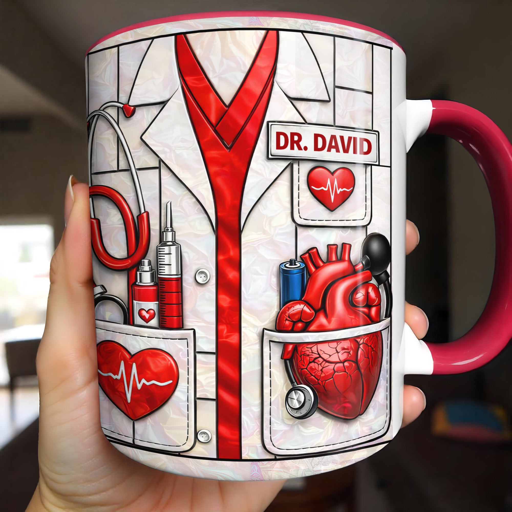 Personalized Healthcare With Iconic Medical Symbols Accent Mug Present For Doctor - Image 4