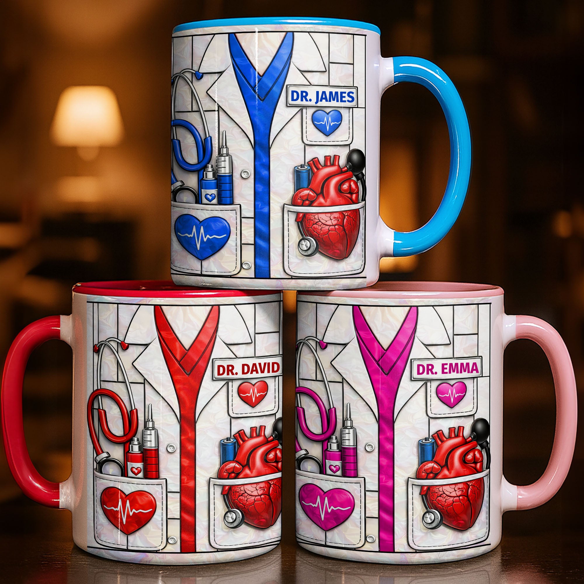 Personalized Healthcare With Iconic Medical Symbols Accent Mug Present For Doctor - Image 2