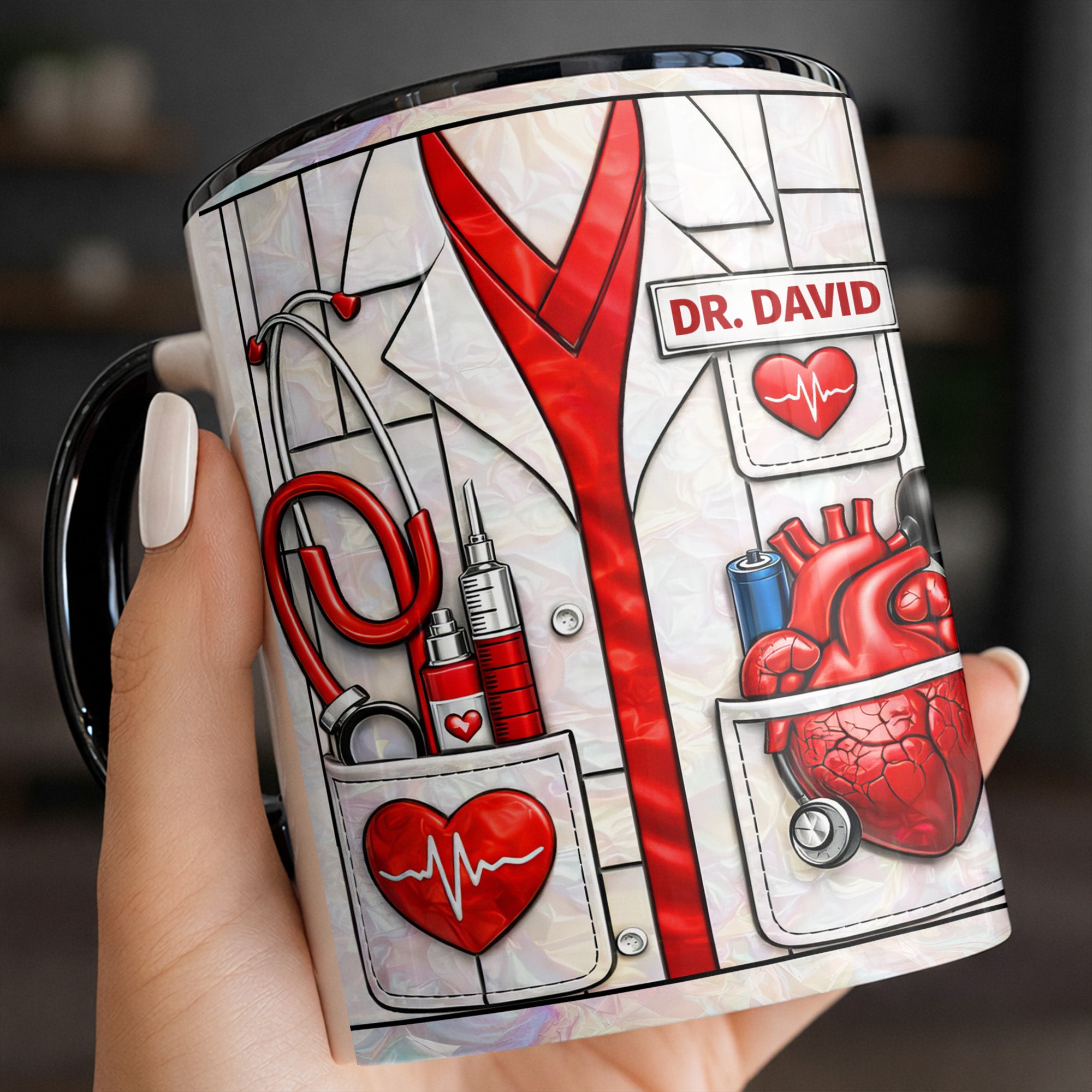 Personalized Healthcare With Iconic Medical Symbols Accent Mug Present For Doctor - Image 6