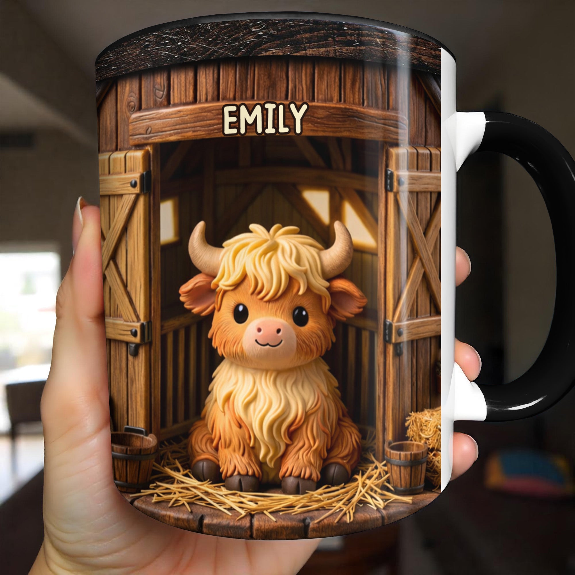 Personalized Highland Cow In Barn Accent Mug Highland Cow Lovers Gifts For Farmers