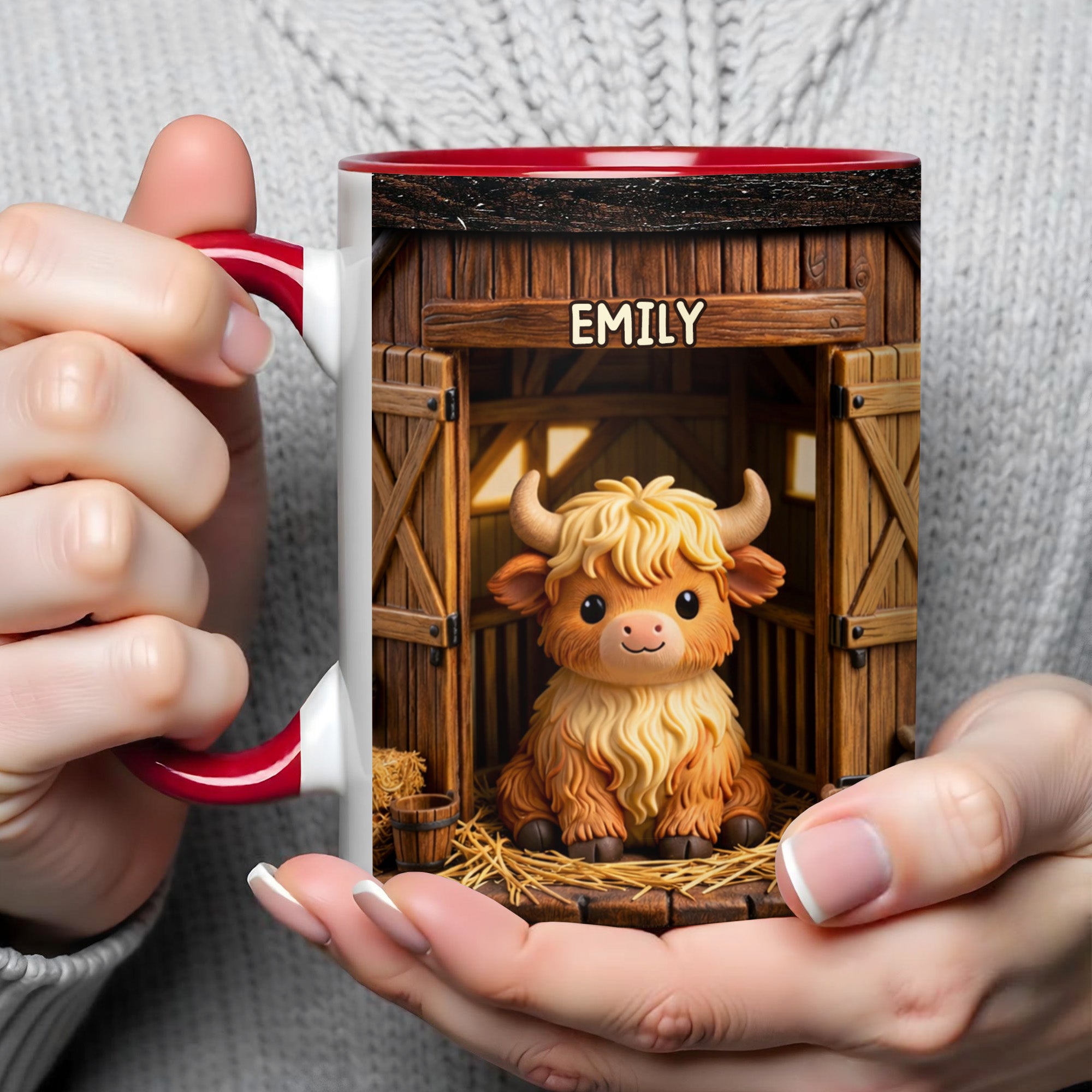 Personalized Highland Cow In Barn Accent Mug Highland Cow Lovers Gifts For Farmers - Image 3