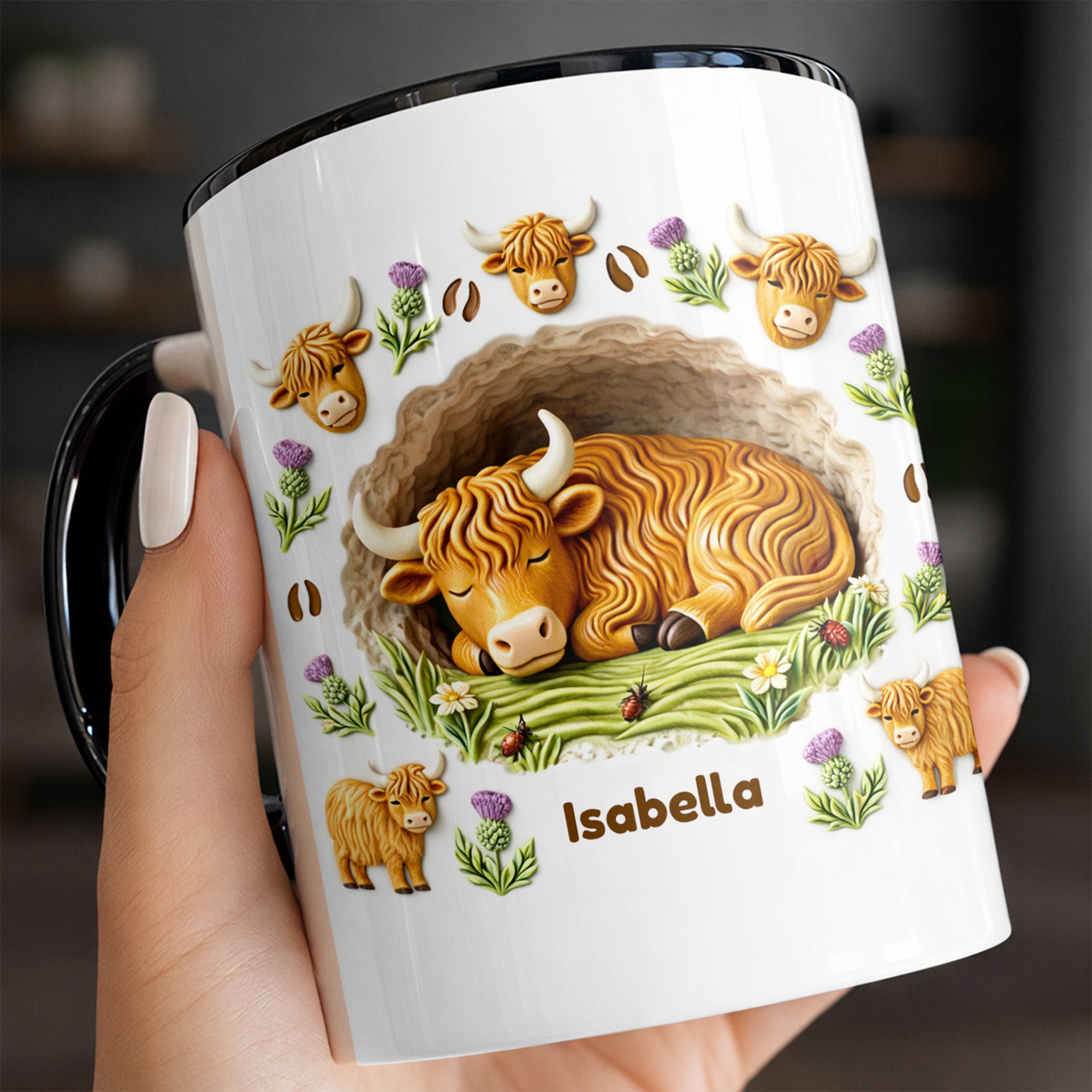 Personalized Highland Cow Sleeping Accent Mug Birthday Gifts For Highland Cow Lovers - Image 4