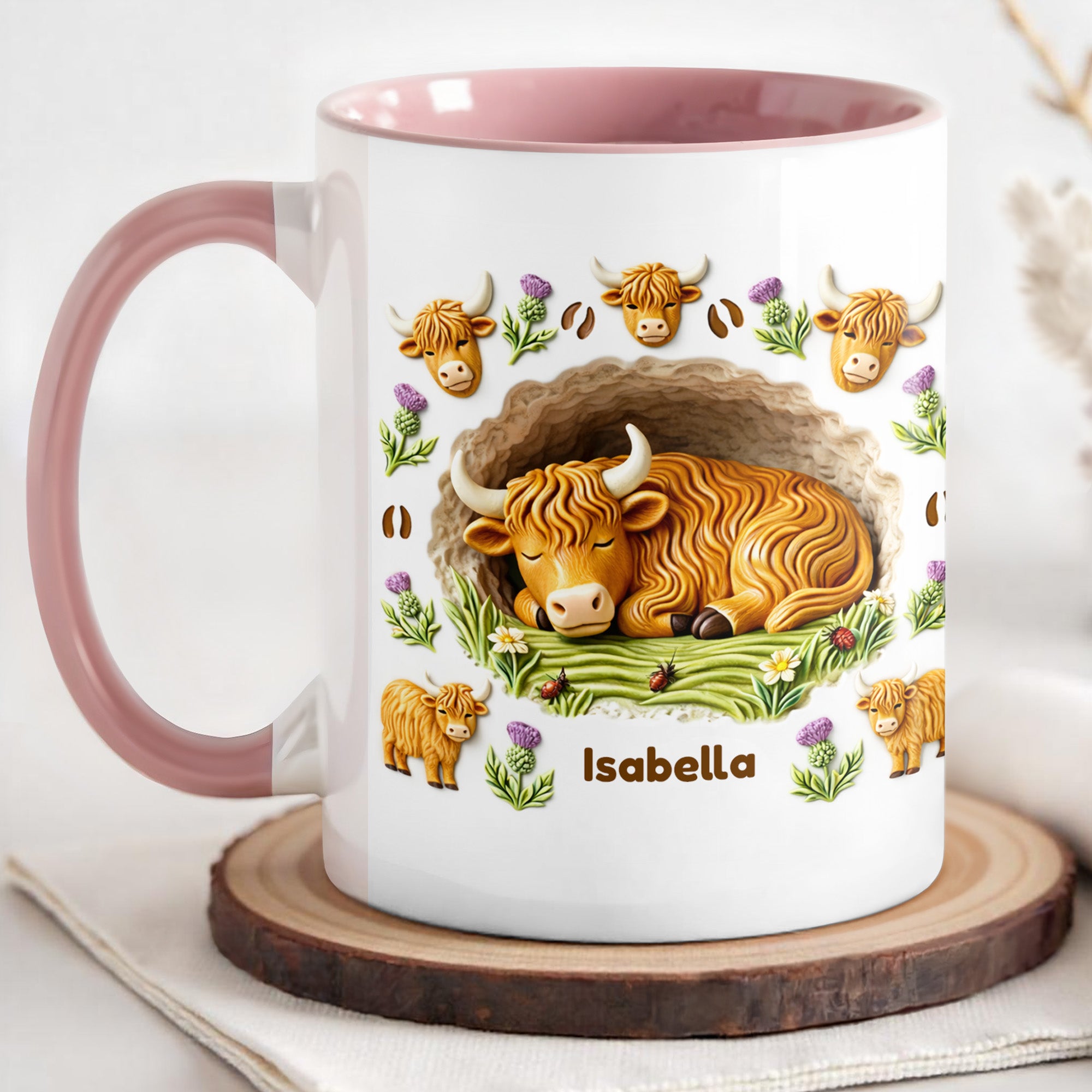 Personalized Highland Cow Sleeping Accent Mug Birthday Gifts For Highland Cow Lovers - Image 2