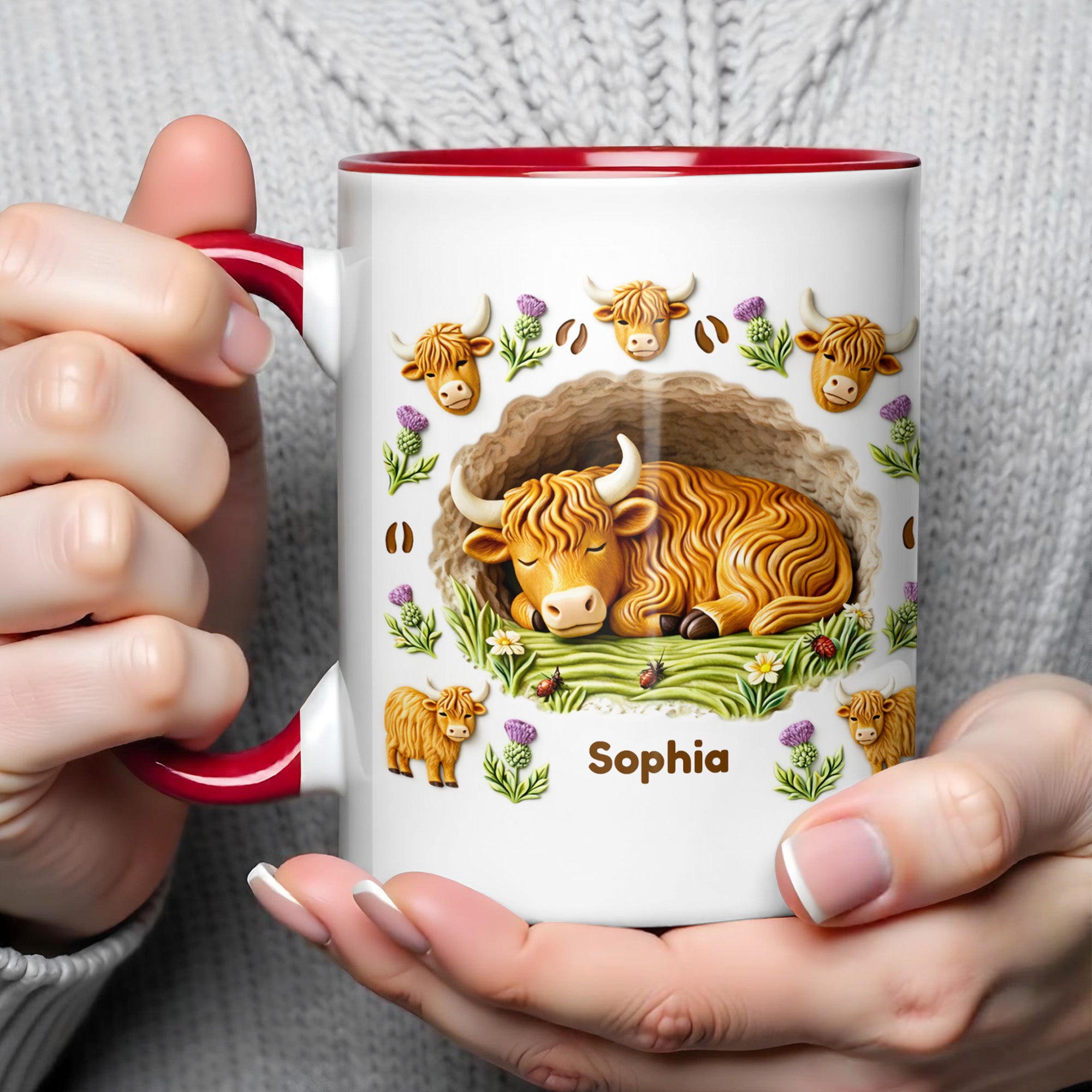 Personalized Highland Cow Sleeping Accent Mug Birthday Gifts For Highland Cow Lovers - Image 3