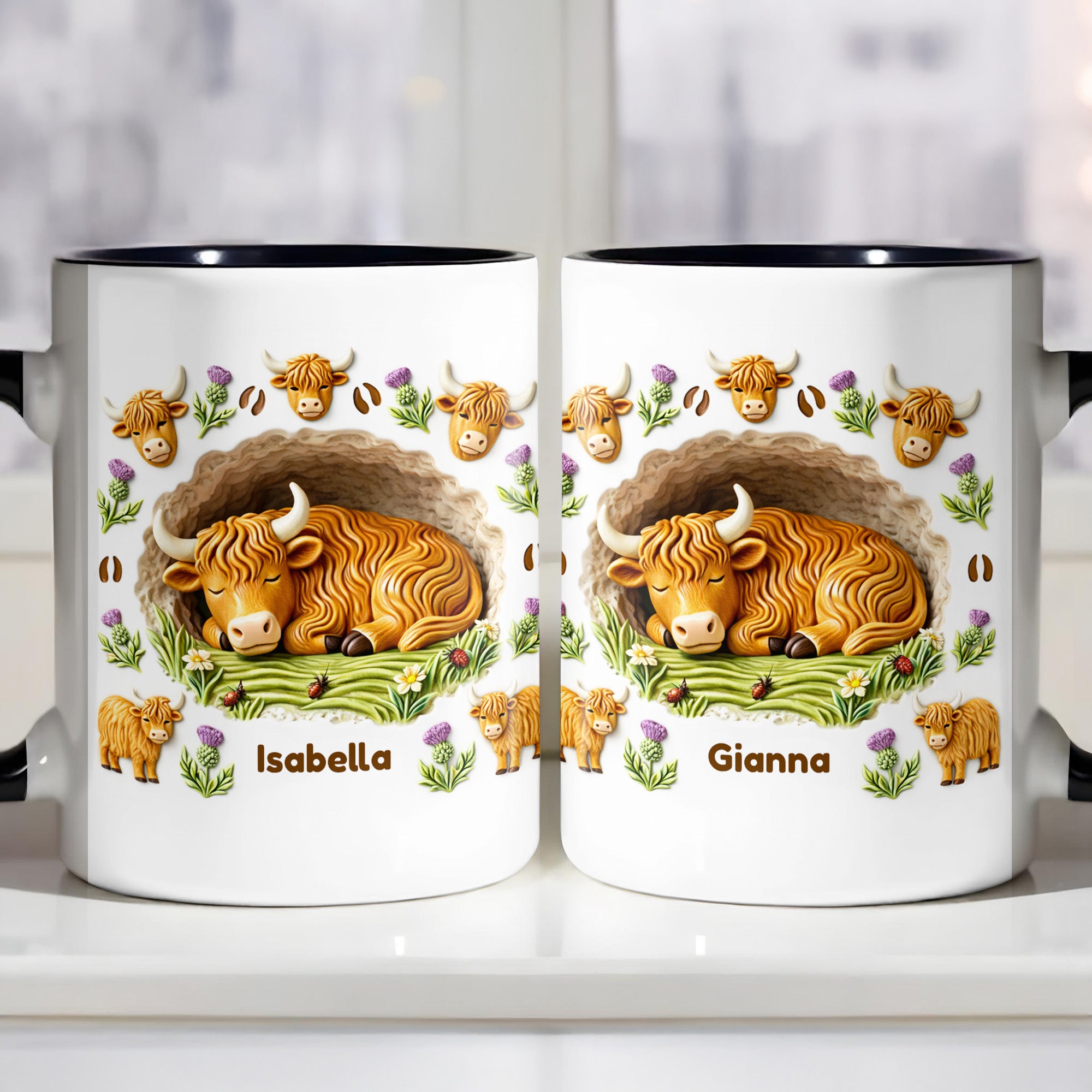 Personalized Highland Cow Sleeping Accent Mug Birthday Gifts For Highland Cow Lovers
